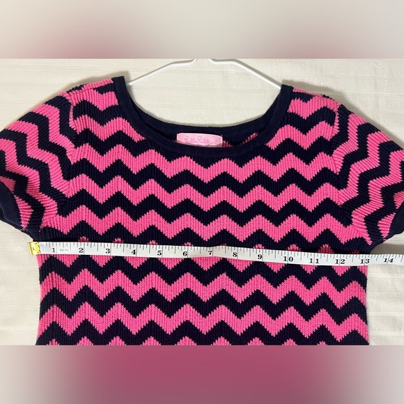 Lilly Pulitzer Girls Pink Blue Chevron Cotton Knit Sweater Dress Large - Picture 11 of 11